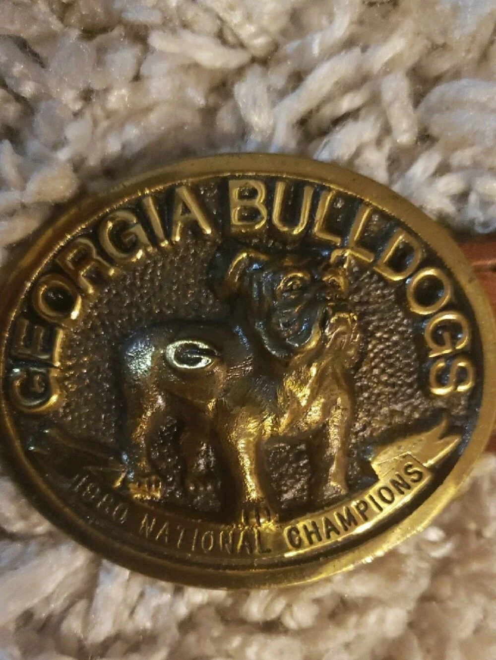 1980 Georgia Bulldogs Brown Leather Belt with Brass Buckle